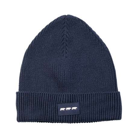 Bonnet en coton marine en maille jersey et logo en relief sur l'avant du revers