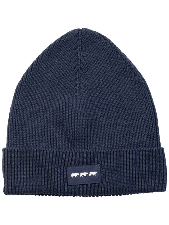 Bonnet en coton marine en maille jersey et logo en relief sur l'avant du revers