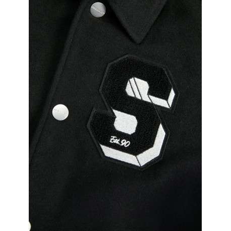 Veste noire bi-matière avec une coupe droite et un col à revers - Image 2
