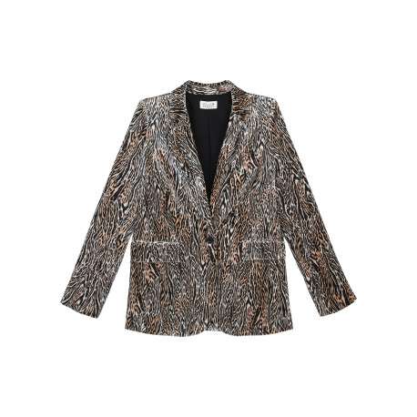 Blazer en velours à motif animalier imprimé avec des manches longues
