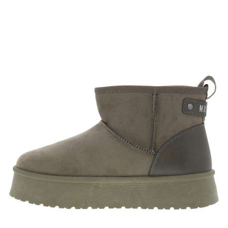 Boots taupe à talon plateau et à slip-on avec l'intérieur en fausse fourrure - Image 3