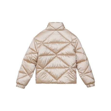 Doudoune beige unie matelassée avec une coupe droite et un col montant - Image 2