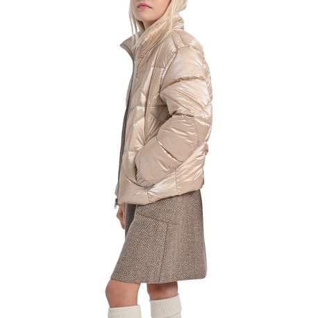 Doudoune beige unie matelassée avec une coupe droite et un col montant - Image 3