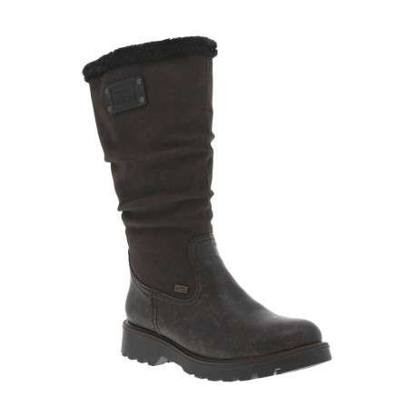 Bottes marron à talon plat et à zip avec col en fausse fourrure