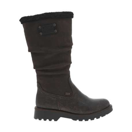 Bottes marron à talon plat et à zip avec col en fausse fourrure - Image 2