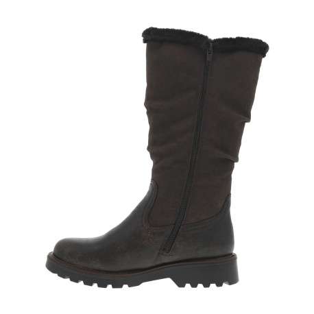 Bottes marron à talon plat et à zip avec col en fausse fourrure - Image 3