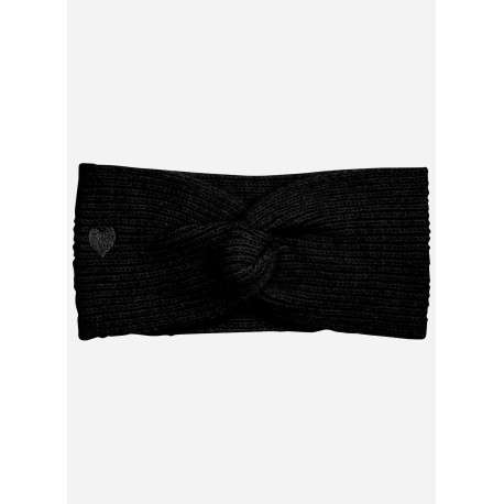 Bandeau cache oreilles noir uni chaud torsadé avec un petit cœur brodé