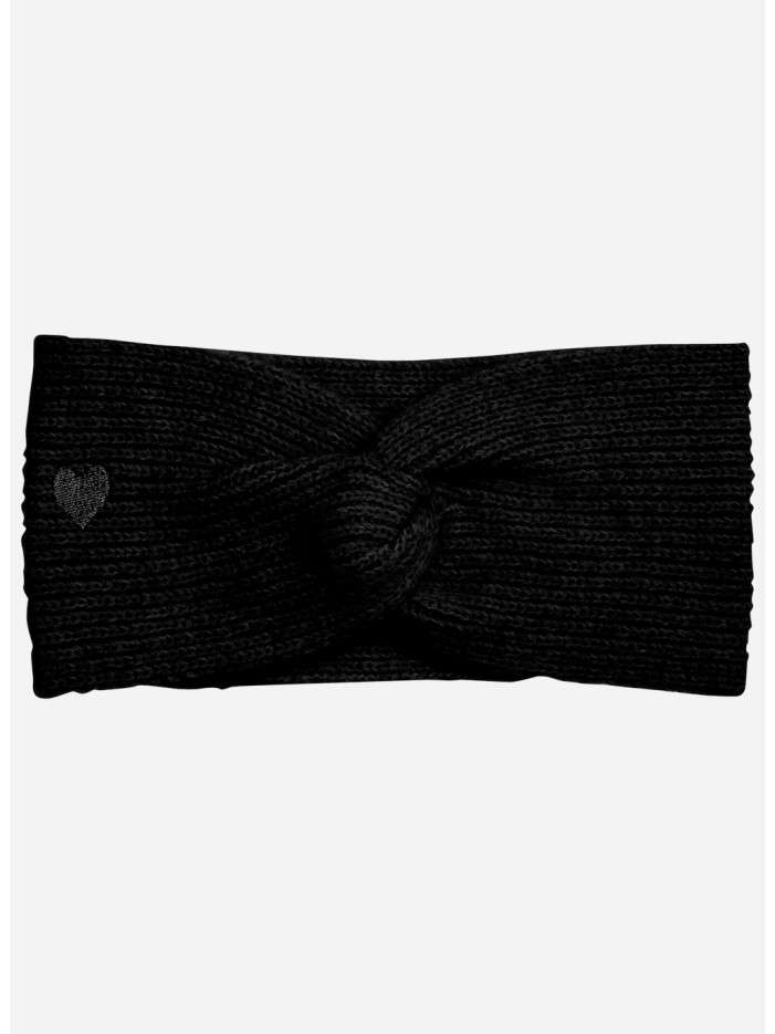 Bandeau cache oreilles noir uni chaud torsadé avec un petit cœur brodé