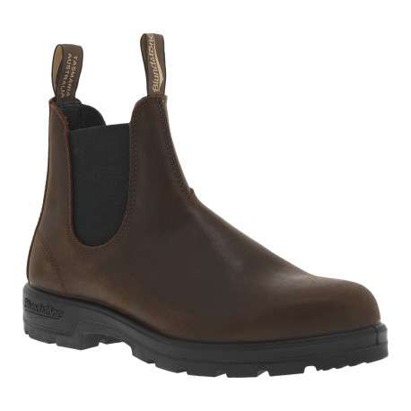 Boots en cuir brunes à talon décroché bas avec soufflets élastiqués noirs
