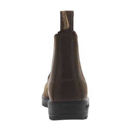 Boots en cuir brunes à talon décroché bas avec soufflets élastiqués noirs - Image 4