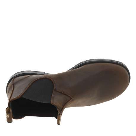 Boots en cuir brunes à talon décroché bas avec soufflets élastiqués noirs - Image 5
