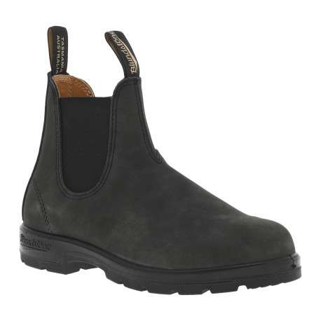 Boots en cuir anthracites à talon décroché bas avec 2 languettes d'enfilage