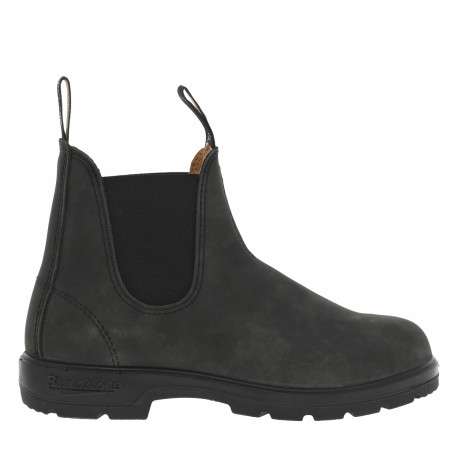 Boots en cuir anthracites à talon décroché bas avec 2 languettes d'enfilage - Image 2