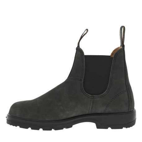 Boots en cuir anthracites à talon décroché bas avec 2 languettes d'enfilage - Image 3
