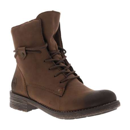 Bottines brunes à talon décroché bas avec des lacets et un zip latéral