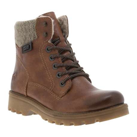 Bottines cognac à talon décroché bas avec un zip et des lacets ronds
