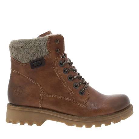 Bottines cognac à talon décroché bas avec un zip et des lacets ronds - Image 2
