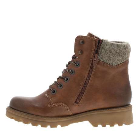 Bottines cognac à talon décroché bas avec un zip et des lacets ronds - Image 3