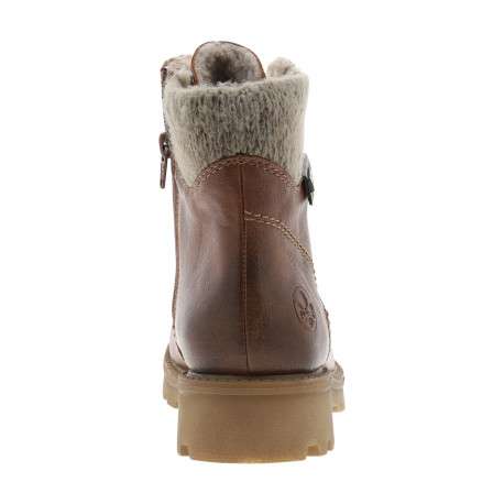 Bottines cognac à talon décroché bas avec un zip et des lacets ronds - Image 4