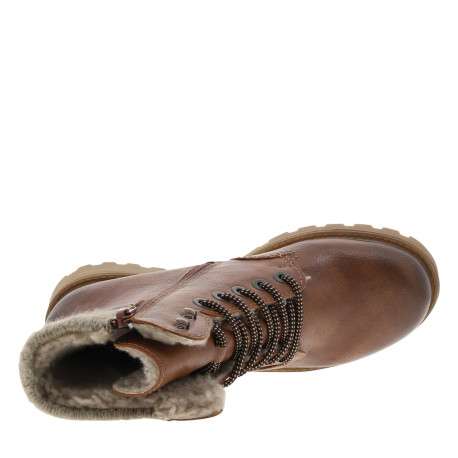 Bottines cognac à talon décroché bas avec un zip et des lacets ronds - Image 5