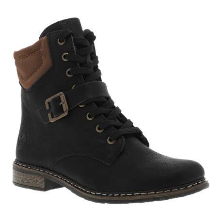 Bottines noires à talon décroché bas avec des lacets et un zip latéral