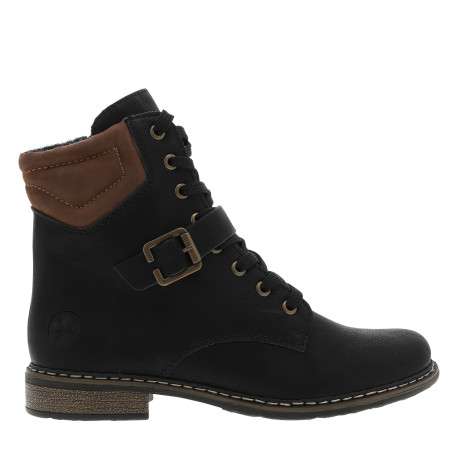 Bottines noires à talon décroché bas avec des lacets et un zip latéral - Image 2