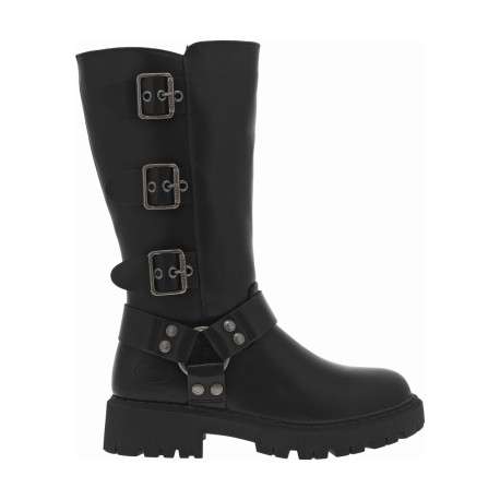 Bottes noires à talon plat et à zip avec trois boucles à ardillon et brides - Image 2