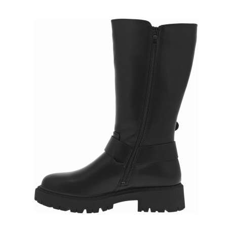 Bottes noires à talon plat et à zip avec trois boucles à ardillon et brides - Image 3