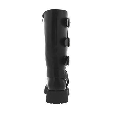 Bottes noires à talon plat et à zip avec trois boucles à ardillon et brides - Image 4