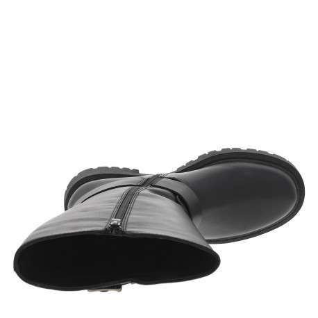 Bottes noires à talon plat et à zip avec trois boucles à ardillon et brides - Image 5