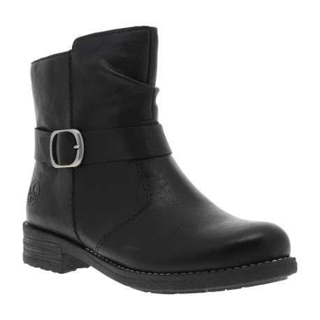 Boots noires à talon décroché bas avec un logo embossé sur le talon