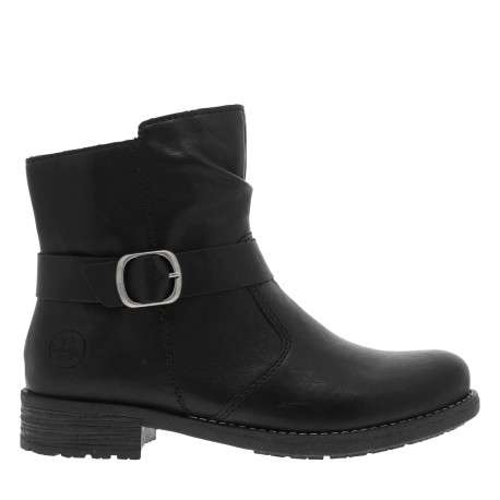 Boots noires à talon décroché bas avec un logo embossé sur le talon - Image 2