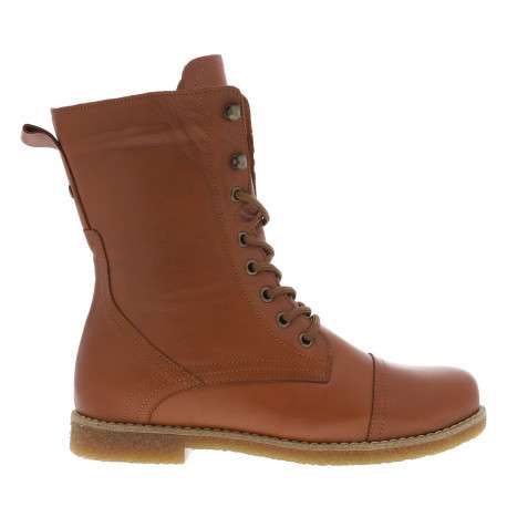 Bottines en cuir camel à talon décroché bas avec lacets et zip latéral - Image 2