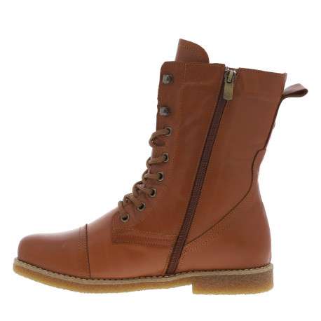 Bottines en cuir camel à talon décroché bas avec lacets et zip latéral - Image 3