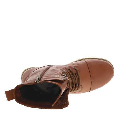 Bottines en cuir camel à talon décroché bas avec lacets et zip latéral - Image 5