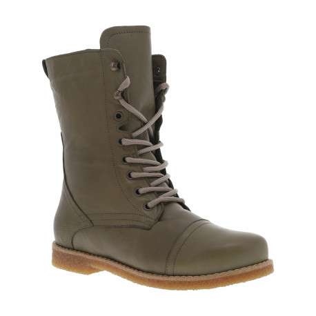 Bottines kaki à talon décroché bas avec des lacets et un zip latéral