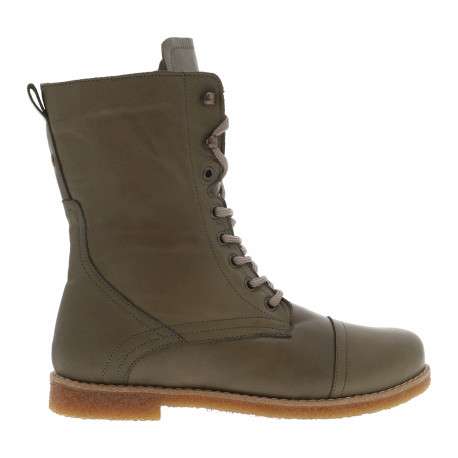 Bottines kaki à talon décroché bas avec des lacets et un zip latéral - Image 2