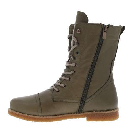 Bottines kaki à talon décroché bas avec des lacets et un zip latéral - Image 3