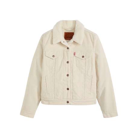 Blouson côtelé en coton écru avec un col chemise et doublure sherpa