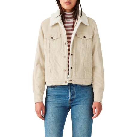 Blouson côtelé en coton écru avec un col chemise et doublure sherpa - Image 2