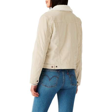 Blouson côtelé en coton écru avec un col chemise et doublure sherpa - Image 3