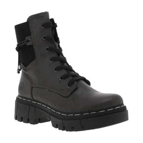 Bottines grises à talon décroché moyen avec des lacets plats et un zip