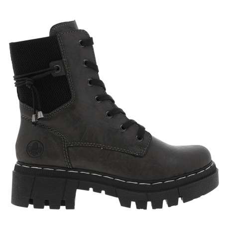 Bottines grises à talon décroché moyen avec des lacets plats et un zip - Image 2