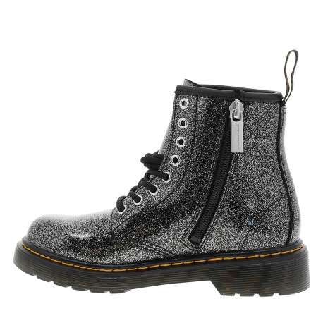 Bottines argent et noire en cuir enduit avec des lacets et un zip latéral - Image 3