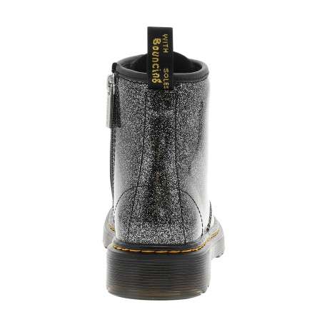 Bottines argent et noire en cuir enduit avec des lacets et un zip latéral - Image 4