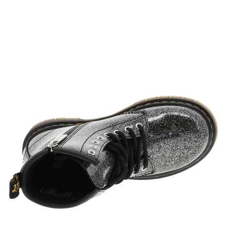 Bottines argent et noire en cuir enduit avec des lacets et un zip latéral - Image 5