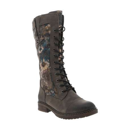 Bottes grises à talon décroché bas avec un zip et des lacets ronds