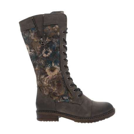 Bottes grises à talon décroché bas avec un zip et des lacets ronds - Image 2