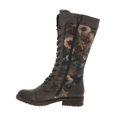 Bottes grises à talon décroché bas avec un zip et des lacets ronds - Image 3