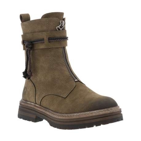 Boots taupe avec un talon décroché bas et un zip côté interne